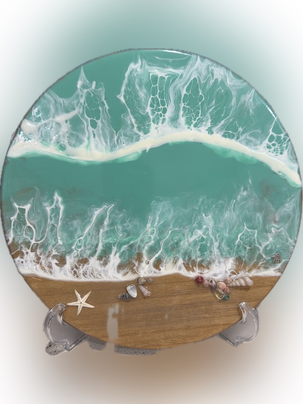 HANDMADE RESIN OCEAN WAVE COASTAL ART / LAZY SUSAN